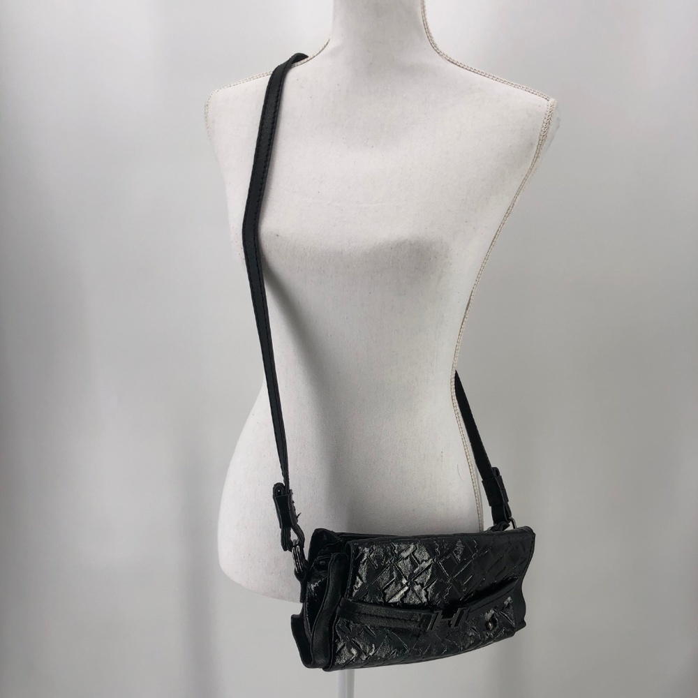 Halston Heritage Shiny Black Leather Crossbody Bag